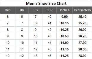 levi's men's shoes size chart